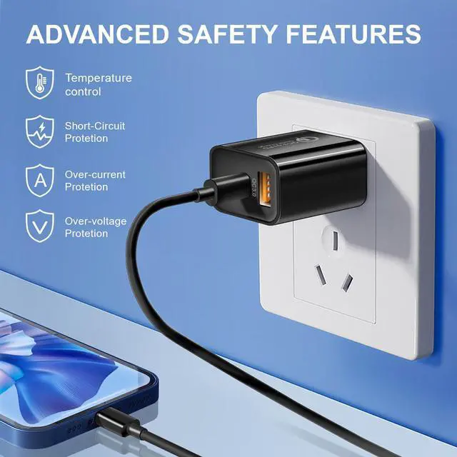 Alt view image 3 of 7 - Fast USB C Wall Charger Type C 2 Ports PD QC3.0 Quick Power Adapter Block US Plug For iPad Pro, Apple Watch,iPhone 15 14 13 12 11 Pro Max,Galaxy S23/S22,Note 20/10,Pixel 8 7 6 Pro,LG,Motorola,OnePlus