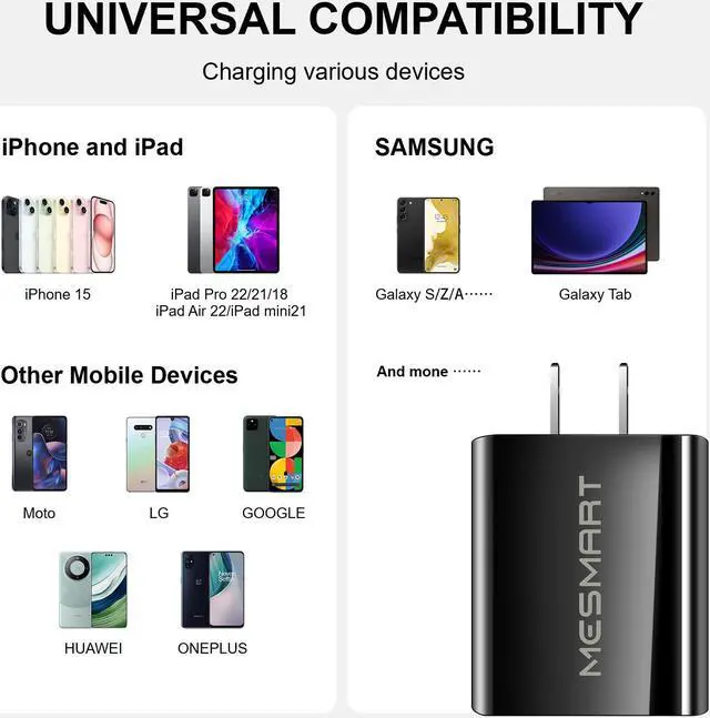 Alt view image 2 of 7 - Fast USB C Wall Charger Type C 2 Ports PD QC3.0 Quick Power Adapter Block US Plug For iPad Pro, Apple Watch,iPhone 15 14 13 12 11 Pro Max,Galaxy S23/S22,Note 20/10,Pixel 8 7 6 Pro,LG,Motorola,OnePlus