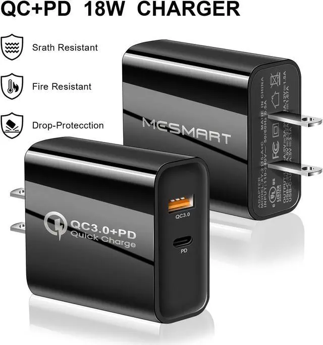Alt view image 5 of 7 - Fast USB C Wall Charger Type C 2 Ports PD QC3.0 Quick Power Adapter Block US Plug For iPad Pro, Apple Watch,iPhone 15 14 13 12 11 Pro Max,Galaxy S23/S22,Note 20/10,Pixel 8 7 6 Pro,LG,Motorola,OnePlus