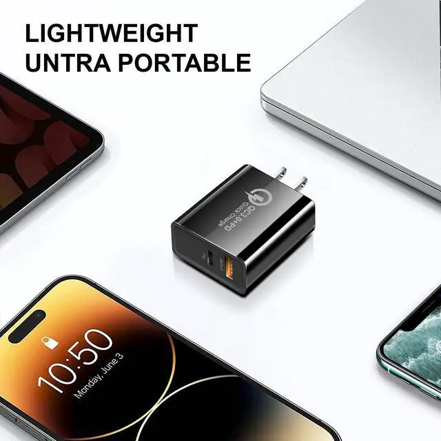Alt view image 4 of 7 - 35W USB C Wall Charger Block, 2-Pack 2Port PD+QC Fast Power Adapter, Type C Charging Brick Cube Plug for iPhone 11/12/13/14/Pro Max, SE/XS/XR/X, iPad/AirPods Pro, Samsung, Google, Tablet, Android
