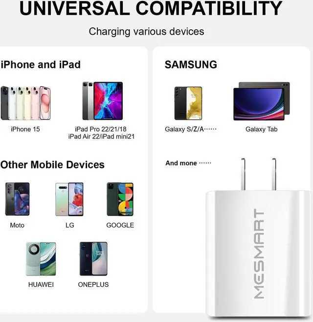 Alt view image 2 of 7 - 35W USB C Wall Charger Block, 2-Pack 2Port PD+QC Fast Power Adapter, Type C Charging Brick Cube Plug for iPhone 11/12/13/14/Pro Max, SE/XS/XR/X, iPad/AirPods Pro, Samsung, Google, Tablet, Android