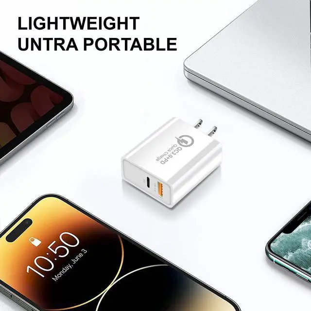 Alt view image 6 of 7 - 35W USB C Wall Charger Block, 2-Pack 2Port PD+QC Fast Power Adapter, Type C Charging Brick Cube Plug for iPhone 11/12/13/14/Pro Max, SE/XS/XR/X, iPad/AirPods Pro, Samsung, Google, Tablet, Android