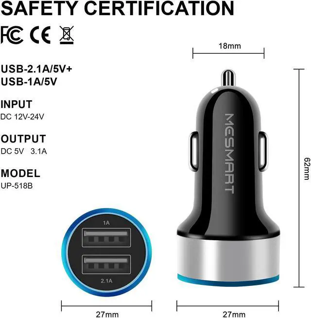 Alt view image 3 of 7 - USB Car Charger Power Adapter 2 Ports Charging Plug For Samsung Galaxy S23 S22 S21 Ultra 5G S23+ A54 A23 A14 A03s /Moto G7 G6 / LG Stylo 6/5/4 /Google Pixel 8 7 6 Pro 7a 6a/Nokia/OnePlus