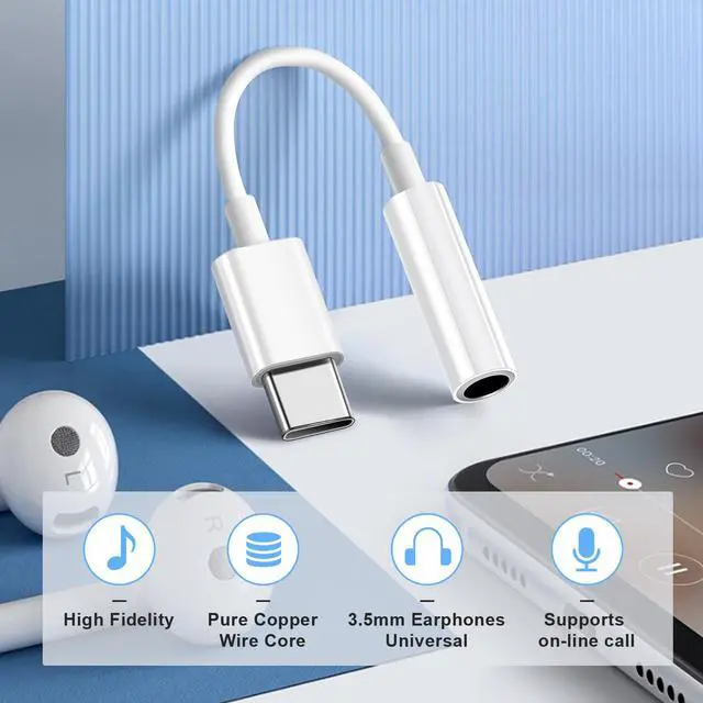 Alt view image 7 of 7 - 2 Pack USB C to 3.5mm Headphone Jack Adapter USB Type C to Aux Audio Dongle Cable Cord Compatible with iPhone 15/15 Plus/15 Pro/15 Pro Max, iPad Pro, MacBook, Galaxy S23 S22 Ultra, Pixel XL White
