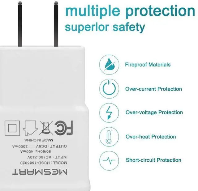 Alt view image 5 of 7 - Mesmart Wholesale White 2A USB Wall Charger Plug Home Power Adapter For Samsung Galaxy S9 S9+ S8 S8+ S10 S10+ S20 S20+ S21 S22 S23 S24 S25 Ultra FE 5G Note 10 Note 9 Note 8 Z Flip6 Z Fold6 A03s A55