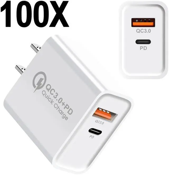 Main image of Mesmart 100 Pcs US 2 Port Fast Quick Charge QC 3.0 USB Hub Wall Home Charger Power Adapter White Wholesale Bulk Lot For Apple iPhone 16 15 14 13 12 Pro Max,Galaxy S25/S24,Pixel 9 8 7 Pro,LG,Motorola
