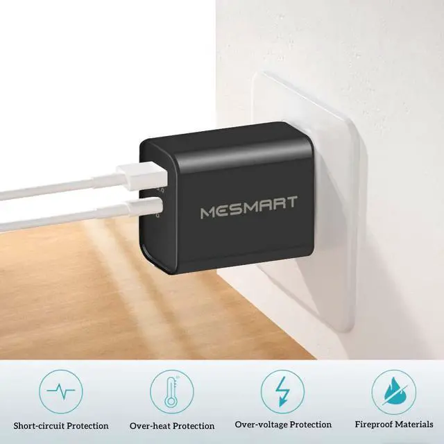 Alt view image 5 of 6 - Mesmart 100 Pack 2025 Upgrade Black US Plug Quick Charge Home Wall Charger USB+Type C PD QC3.0 Power Adapter For Motorola Edge (2025) Edge 60 Pro Edge 60 ,Motorola Moto G Power (2025) For OnePlus 13s