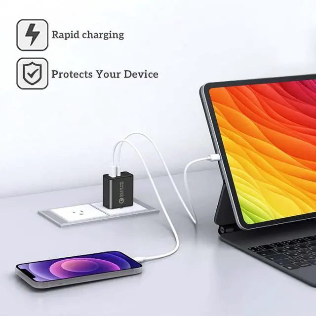 Alt view image 4 of 6 - Mesmart 100 Pack 2025 Upgrade Black US Plug Quick Charge Home Wall Charger USB+Type C PD QC3.0 Power Adapter For Motorola Edge (2025) Edge 60 Pro Edge 60 ,Motorola Moto G Power (2025) For OnePlus 13s