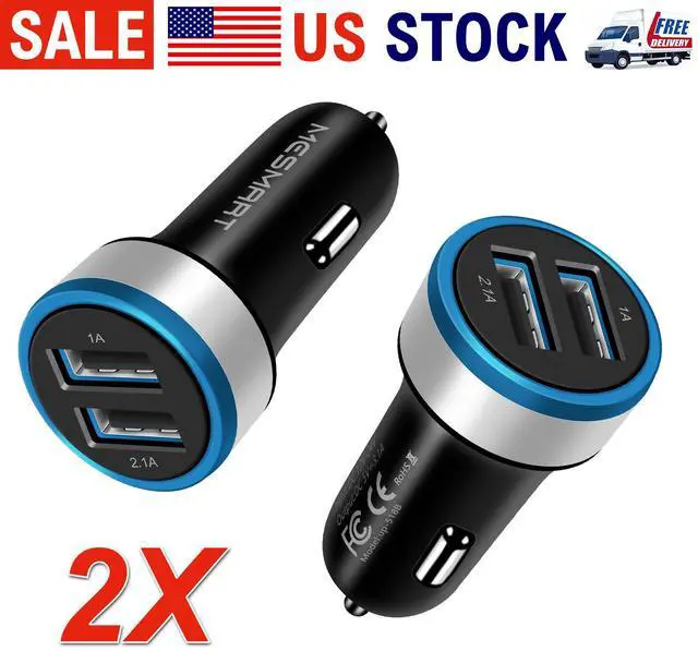Main image of Mesmart  2 Pack US LED Car Charger 3.1A Fast Charge Dual Port USB Lighter Adapter for iPhone 16 15 14 13 12 11 Pro Max X XR XS 8 Plus 6s, iPad, Samsung Galaxy S25 S24 S23 S22 S21 S10 Plus Z Fold Flip7