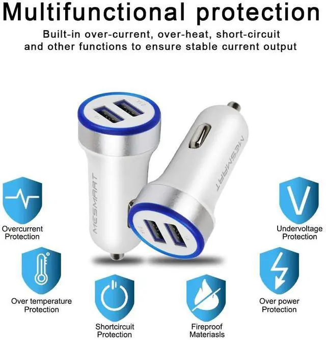 Alt view image 6 of 7 - Mesmart US 2 Pack Fast 18W Car Charger Adapter, 3.1A LED Cigarette Lightter USB Car Charger Dual USB Ports Fit for iPhone 16 15 14 13 12 Pro Max 8 Plus XR Samsung Galaxy S25/24/23/22/21/10, iPad