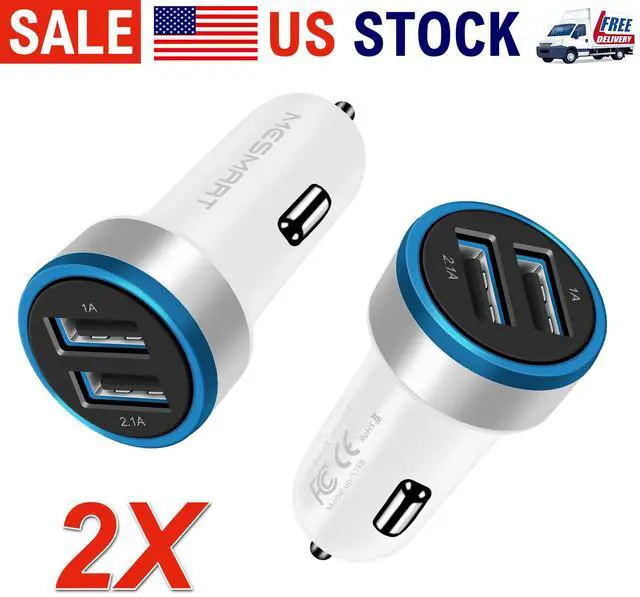 Main image of Mesmart US 2 Pack Fast 18W Car Charger Adapter, 3.1A LED Cigarette Lightter USB Car Charger Dual USB Ports Fit for iPhone 16 15 14 13 12 Pro Max 8 Plus XR Samsung Galaxy S25/24/23/22/21/10, iPad