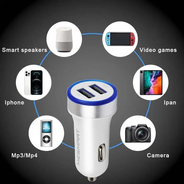 Alt view image 4 of 7 - Mesmart 200 Pack 2025 Upgrade US USB Car Charger 18 Watt Dual USB-C Car Charger Adapter Fast Charge Cigarette Lighter Adapter USB Charger Plug LED for iPhone 16/15/14/13/12/11/Pro Max  iPad Samsung