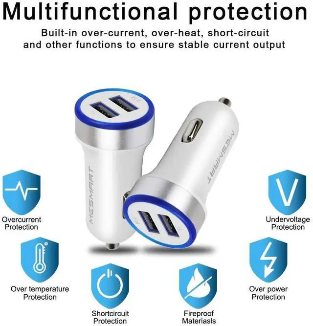 Alt view image 5 of 7 - Mesmart 200 Pack 2025 Upgrade US USB Car Charger 18 Watt Dual USB-C Car Charger Adapter Fast Charge Cigarette Lighter Adapter USB Charger Plug LED for iPhone 16/15/14/13/12/11/Pro Max  iPad Samsung