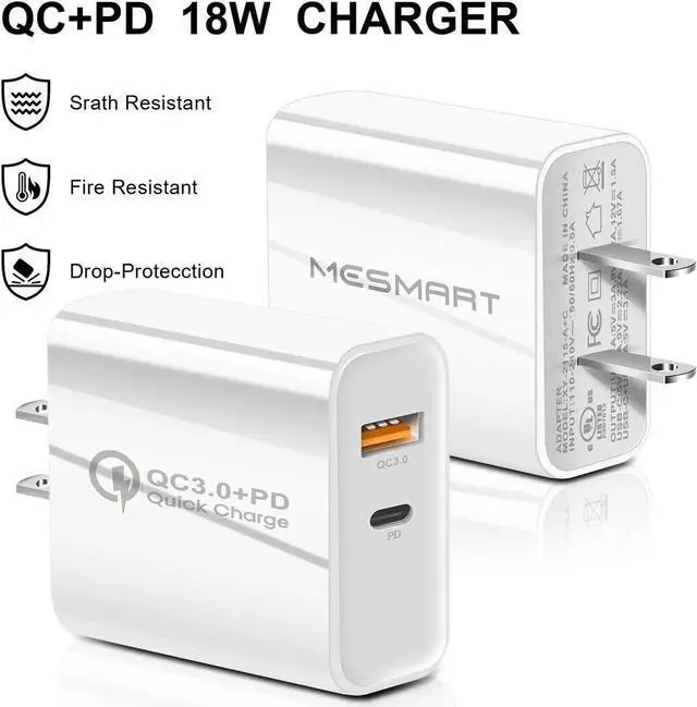 Alt view image 6 of 7 - MESMART 2 Pack USB C Charger Block 20W Dual Port USB C Wall Charger Plug Fast Charging Block Adapter USB A+C  Quick Charging Brick Plug for iPhone 16E/16 Pro Max/16Plus/16/15/14/13/12/11/XS,iPad Pro