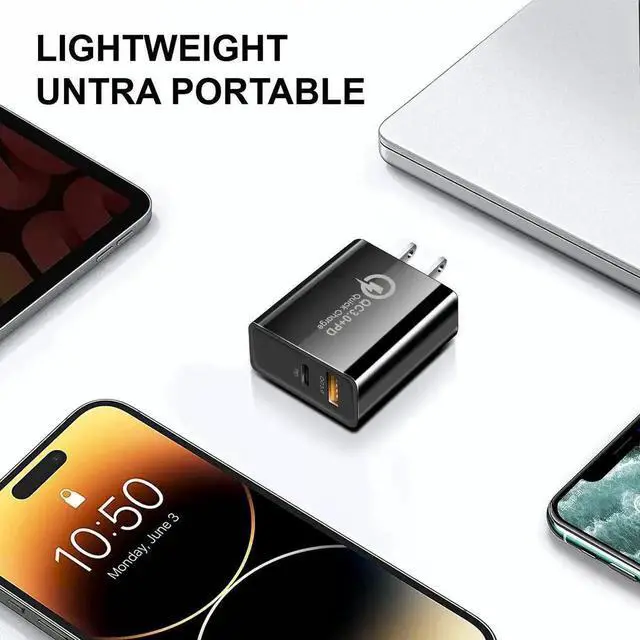 Alt view image 4 of 7 - MESMART 2 Pack 35W USB C Fast Charger+Quick Fast Charger 3.0 Wall Charger, Dual Port PD USB Fast Charging Block Power Adapter Compatible iPhone 17/16/15/14/13/12/11 Pro Max/XS/SE/8 Plus, Samsung S25