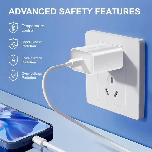 Alt view image 3 of 7 - Mesmart US Fast Travel PD Type C Wall Charger Power Adapter & USB-C To USB-C Charging Cable For iPhone 17 16 15 Pro Max Plus 16e 17 Air / Samsung Galaxy S25 S24 S23 S22 S21 Z Fold 7 6 5 White 3ft/1M.