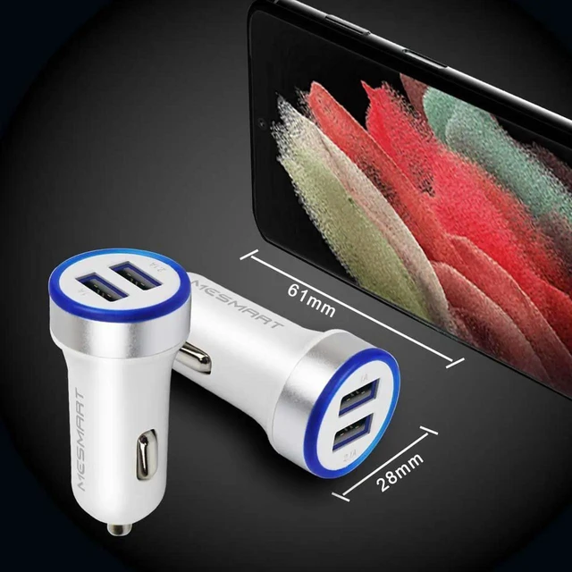Alt view image 6 of 6 - Mesmart 100 Pieces 2025 Upgrade US USB Car Charger 18 Watt Dual USB-C Car Charger Adapter Fast Charge Cigarette Lighter Adapter USB Charger Plug LED for iPhone /1716/15/14/13/12/Pro Max iPad Samsung