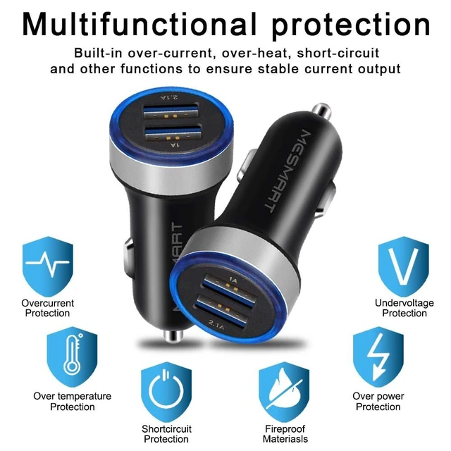 Alt view image 6 of 6 - Mesmart 20 Piece 2026 Upgrade US USB Car Charger 18 Watt Dual USB-C Car Charger Adapter Fast Charge Cigarette Lighter Adapter for iPhone 17/16/15/14/13/12/11/Pro Max iPad Samsung