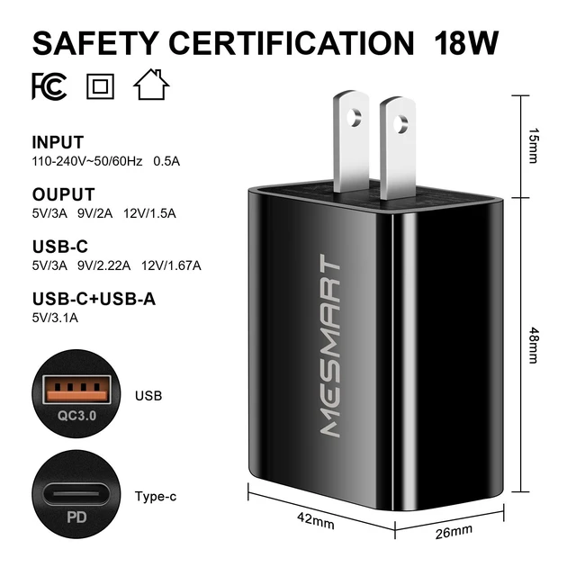 Alt view image 2 of 6 - Fast USB C Wall Charger Type C 2 Ports PD QC3.0 Quick Power Adapter Block US Plug For iPad Pro, Apple Watch,iPhone 15 14 13 12 11 Pro Max,Galaxy S23/S22,Note 20/10,Pixel 8 7 6 Pro,LG,Motorola,OnePlus