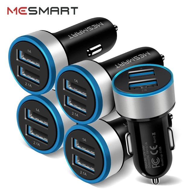 Alt view image 2 of 7 - Mesmart 10 Piece 2026 Upgrade US USB Car Charger 18 Watt Dual USB-C Car Charger Adapter Fast Charge Cigarette Lighter Adapter for iPhone 17/16/15/14/13/12/11/Pro Max iPad Samsung
