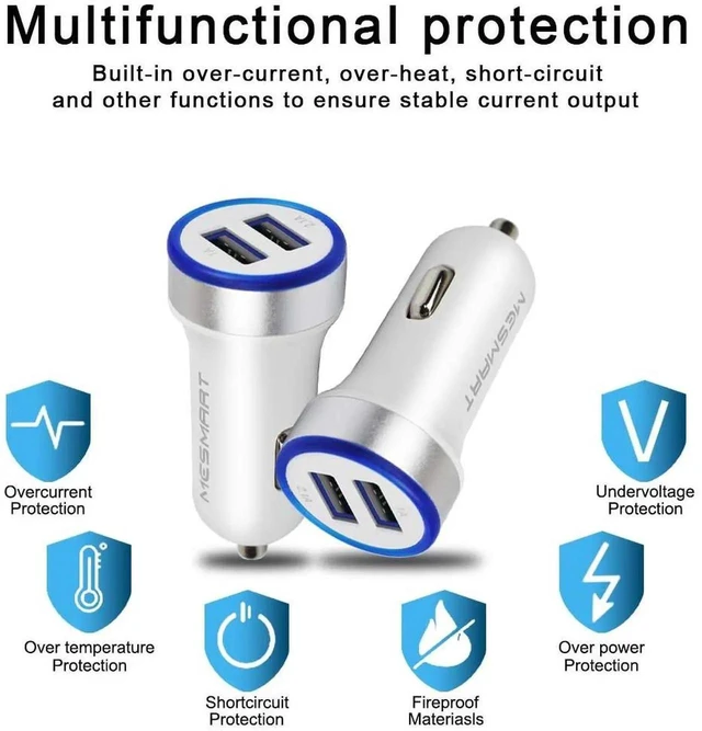 Alt view image 6 of 7 - Mesmart 10 Pieces 2026 Upgrade US USB Car Charger 18 Watt Dual USB-C Car Charger Adapter Fast Charge Cigarette Lighter Adapter USB Charger Plug LED for iPhone /1716/15/14/13/12/Pro Max iPad Samsung