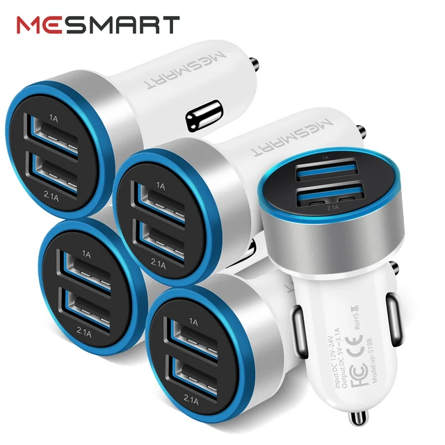 Alt view image 7 of 7 - Mesmart 10 Pieces 2026 Upgrade US USB Car Charger 18 Watt Dual USB-C Car Charger Adapter Fast Charge Cigarette Lighter Adapter USB Charger Plug LED for iPhone /1716/15/14/13/12/Pro Max iPad Samsung