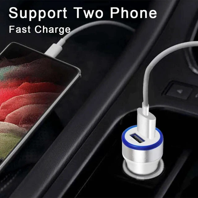 Alt view image 4 of 6 - Mesmart 3 Pieces 2026 Upgrade US USB Car Charger 18 Watt Dual USB-C Car Charger Adapter Fast Charge Cigarette Lighter Adapter USB Charger Plug LED for iPhone /1716/15/14/13/12/Pro Max iPad Samsung