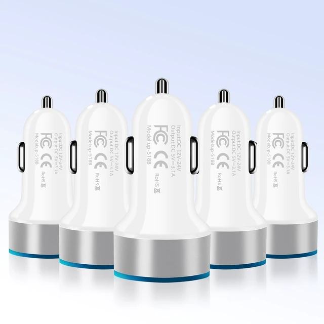 Alt view image 6 of 6 - Mesmart 3 Pieces 2026 Upgrade US USB Car Charger 18 Watt Dual USB-C Car Charger Adapter Fast Charge Cigarette Lighter Adapter USB Charger Plug LED for iPhone /1716/15/14/13/12/Pro Max iPad Samsung