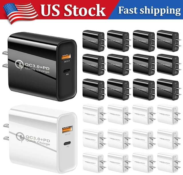 Main image of Mesmart 50 Pcs US 2 Port Fast Quick Charge QC 3.0 USB Hub Wall Home Charger Power Adapter White Wholesale Bulk Lot For Apple iPhone 16 15 14 13 12 Pro Max,Galaxy S25/S24,Pixel 9 8 7 Pro,LG,Motorola