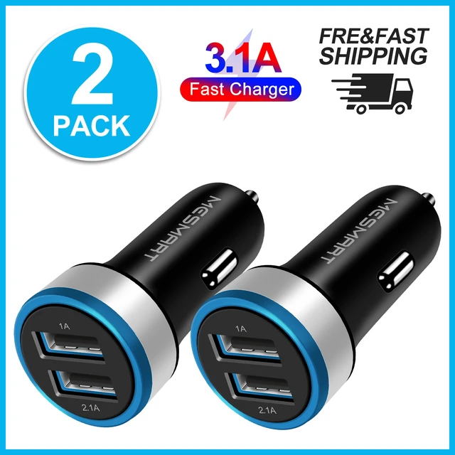 Alt view image 3 of 7 - Mesmart 100 Pack 2026 Upgrade US USB Car Charger 18 Watt Dual USB-C Car Charger Adapter Fast Charge Cigarette Lighter Adapter USB Charger Plug LED for iPhone 17/16/15/14/13/12/11/Pro Max iPad Samsung
