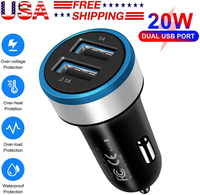 Alt view image 6 of 7 - Mesmart 100 Pack 2026 Upgrade US USB Car Charger 18 Watt Dual USB-C Car Charger Adapter Fast Charge Cigarette Lighter Adapter USB Charger Plug LED for iPhone 17/16/15/14/13/12/11/Pro Max iPad Samsung