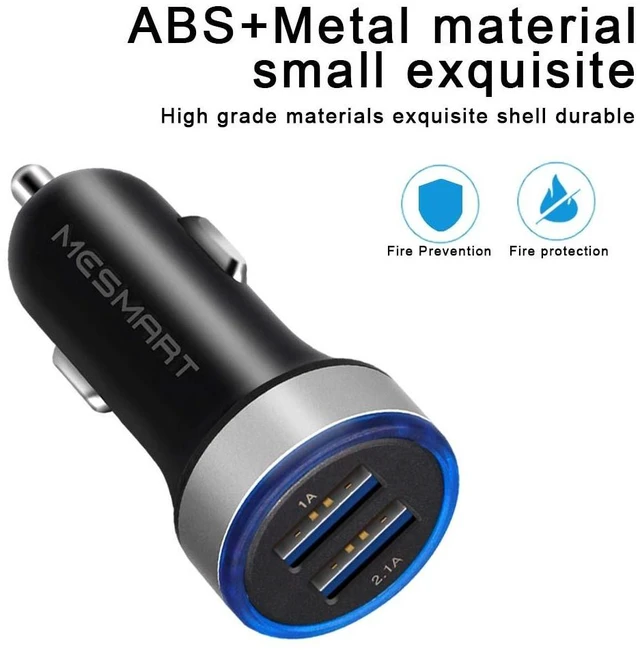Alt view image 7 of 7 - Mesmart 100 Pack 2026 Upgrade US USB Car Charger 18 Watt Dual USB-C Car Charger Adapter Fast Charge Cigarette Lighter Adapter USB Charger Plug LED for iPhone 17/16/15/14/13/12/11/Pro Max iPad Samsung