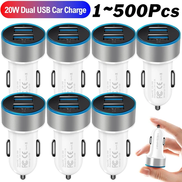 Alt view image 2 of 7 - Mesmart 100 Pack 2026 Upgrade US USB Car Charger 18 Watt Dual USB-C Car Charger Adapter Fast Charge Cigarette Lighter Adapter USB Charger Plug LED for iPhone 17/16/15/14/13/12/11/Pro Max iPad Samsung