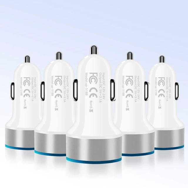 Alt view image 3 of 7 - Mesmart 100 Pack 2026 Upgrade US USB Car Charger 18 Watt Dual USB-C Car Charger Adapter Fast Charge Cigarette Lighter Adapter USB Charger Plug LED for iPhone 17/16/15/14/13/12/11/Pro Max iPad Samsung