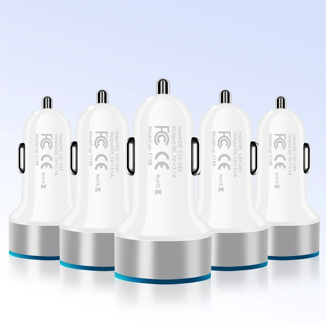 Alt view image 2 of 7 - Mesmart 20 Pieces 2026 Upgrade US USB Car Charger 18 Watt Dual USB-C Car Charger Adapter Fast Charge Cigarette Lighter Adapter USB Charger Plug LED for iPhone /1716/15/14/13/12/Pro Max iPad Samsung
