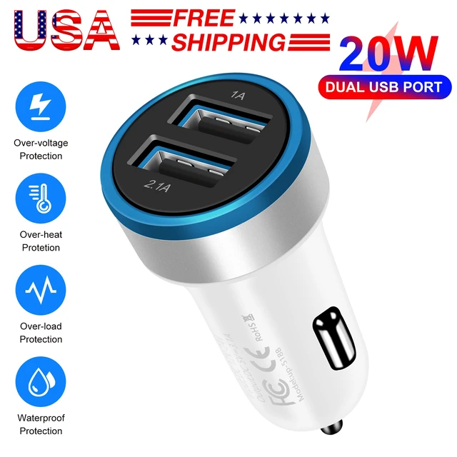 Alt view image 6 of 7 - Mesmart 20 Pieces 2026 Upgrade US USB Car Charger 18 Watt Dual USB-C Car Charger Adapter Fast Charge Cigarette Lighter Adapter USB Charger Plug LED for iPhone /1716/15/14/13/12/Pro Max iPad Samsung