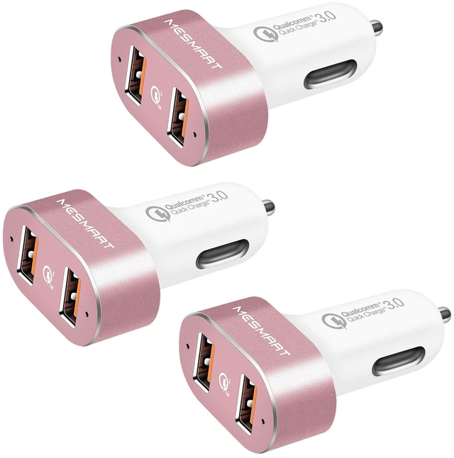 Main image of 3Pack Limited Inventory! Dual USB C car charger pink fast charger 2-port charger QC3.0 fast charging lighter phone adapter