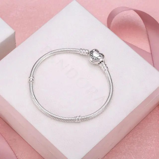 Alt view image 3 of 7 - Pandora Moments Silver Bracelet with Heart Clasp 21CM -