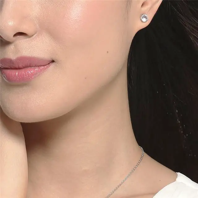 Alt view image 4 of 12 - Swarovski Solitaire Pierced Earrings - White - Rhodium Plating -