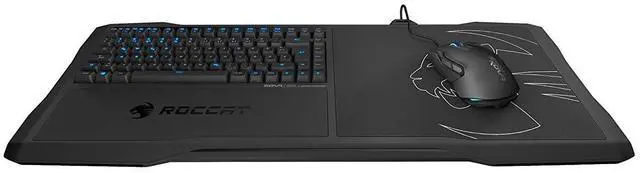 Main image of ROCCAT Sova Mechanical Gaming Lapboard for Gaming on the Couch with Cushion, Illuminated Backlit, Hotkeys, Programmable Keys, Quiet & Ergonomic, Brown Switch, for MMO & MOBA Games for PC, WOW ? BLACK
