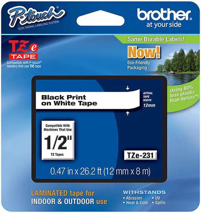 Main image of 3 X Brother P-touch Tze231, 1/2" (0.47") Black on White Standard Laminated Tape - 26.2 ft. (8m) (3) of OEM TZE231