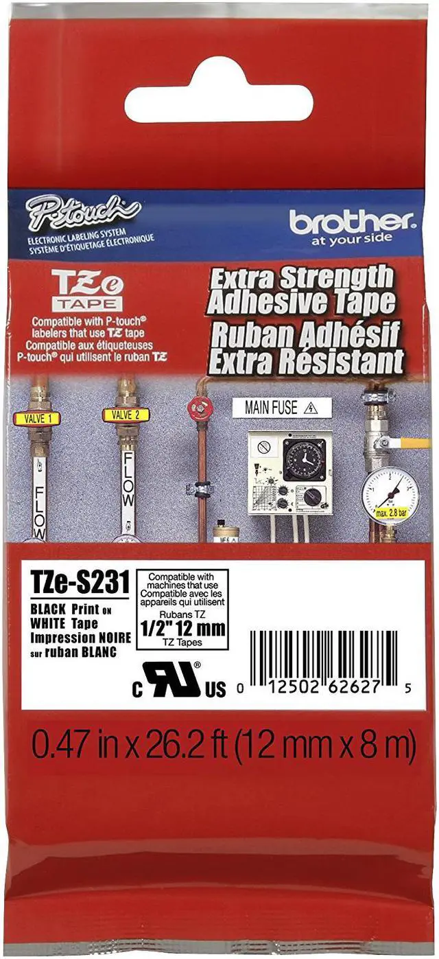 Main image of 5 X Brother (TZES231) 1/2" (12mm) Black Print on White Extra Strength Adhesive P-touch Tape (5 of OEM TZES231)