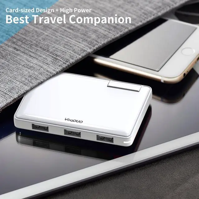 Alt view image 5 of 7 - VogDUO Charger Pro, Ultra-Thin, 3 Port USB Travel Wall Charger, 30W 5V/6A, Foldable Plug, Portable Charger, Compatible with iPhone, Webcam, Samsung, Google Pixels, Kindle, Fitbit, White