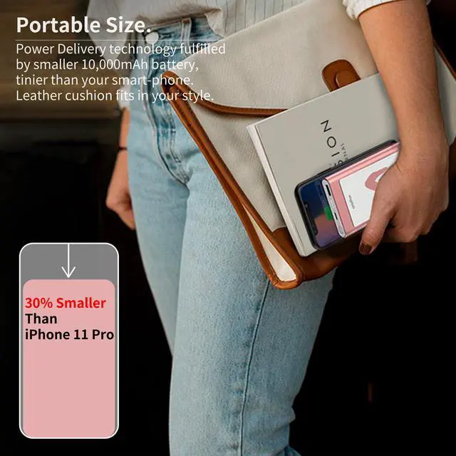 Alt view image 3 of 7 - VogDUO Power Go, 10000mAh Power Bank, USB-C, Ultra-Compact, PD charging, External Battery for iPhone 14, 13, 12, 11 Pro Max Xs X 8 Samsung S10 Note 10 Pixel 4XL 3XL, iPad Pro 2019 and More, Rose Gold