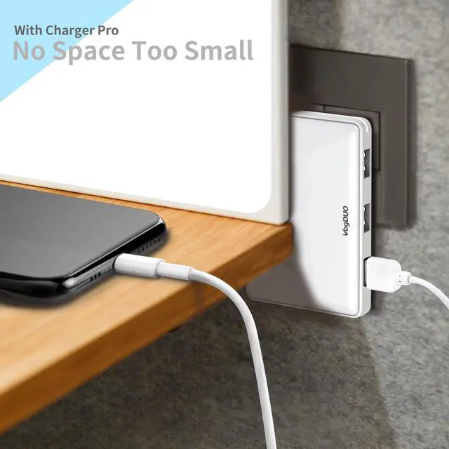 Alt view image 2 of 7 - VogDUO Charger Pro, Ultra-Thin, 3 Port USB Travel Wall Charger, 30W 5V/6A, Foldable Plug, Portable Charger, Compatible with iPhone, Webcam, Samsung, Google Pixels, Kindle, Fitbit, White