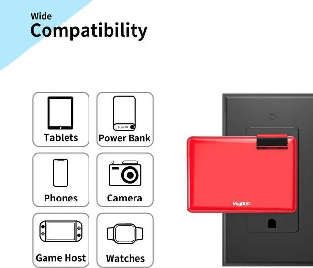 Alt view image 5 of 7 - VogDUO Charger Pro, Ultra-Thin, 3 Port USB Travel Wall Charger, 30W 5V/6A, Foldable Plug, Portable Charger, Compatible with iPhone, Webcam, Samsung, Google Pixels, Kindle, Fitbit, Red
