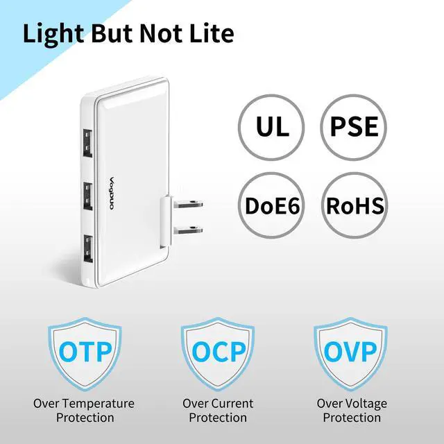 Alt view image 7 of 7 - VogDUO Charger Pro, Ultra-Thin, 3 Port USB Travel Wall Charger, 30W 5V/6A, Foldable Plug, Portable Charger, Compatible with iPhone, Webcam, Samsung, Google Pixels, Kindle, Fitbit, White
