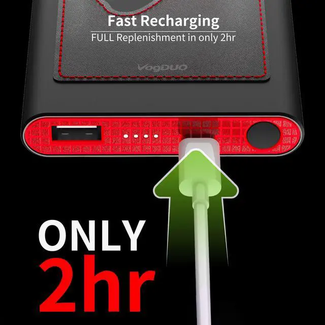 Alt view image 5 of 7 - VogDUO Power Go, 10000mAh Power Bank, USB-C, Ultra-Compact, Fast charging, External Battery for iPhone 14, 13, 12, 11 Pro Max Xs X 8 Samsung S10 Note 10 Pixel 4XL 3XL, iPad Pro 2019 and More, Black