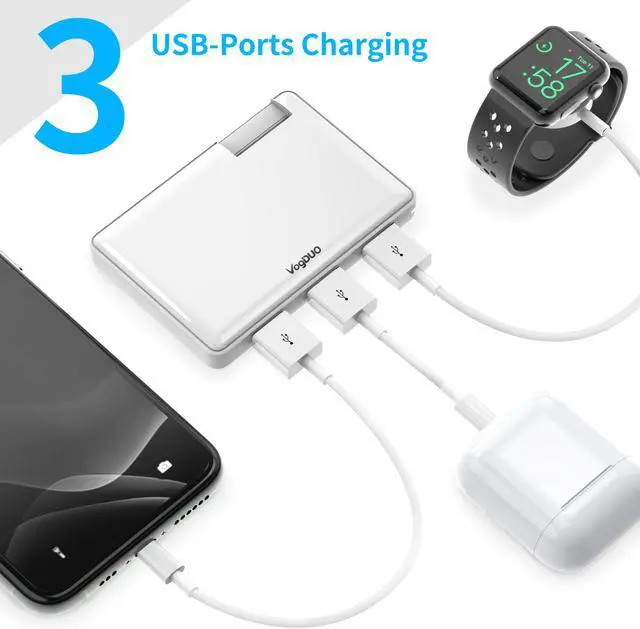 Alt view image 4 of 7 - VogDUO Charger Pro, Ultra-Thin, 3 Port USB Travel Wall Charger, 30W 5V/6A, Foldable Plug, Portable Charger, Compatible with iPhone, Webcam, Samsung, Google Pixels, Kindle, Fitbit, White