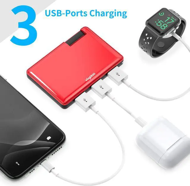 Alt view image 4 of 7 - VogDUO Essential Charger Kit, Ultra-slim 30W 3-USB-port Wall Charger, USB Combo Car Charger, USB-A to USB-C Cable, Premium zipper case, compatible with iPhone series, Samsung Galaxy, Red and White